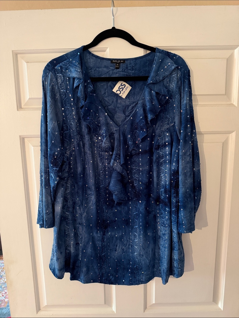 Sami & Jo Navy Blue Ruffle V-Neck Blouse